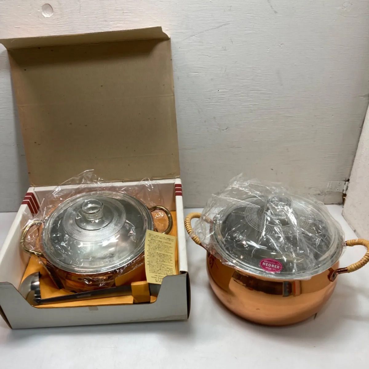 新品　純銅製　両手鍋　蓋付き 純銅製両手鍋 カレーポット 耐熱ガラス蓋 レードル付