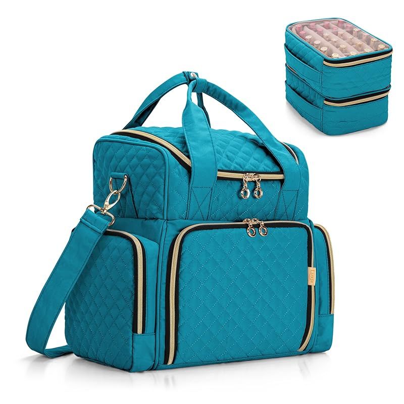 【特価商品】Luxja マニキュアケース 48ボトル用 ネイルライトとネイル道具収納可 2つの取り外し可能なバッグ付き 3WAY 持ち運び ティール
