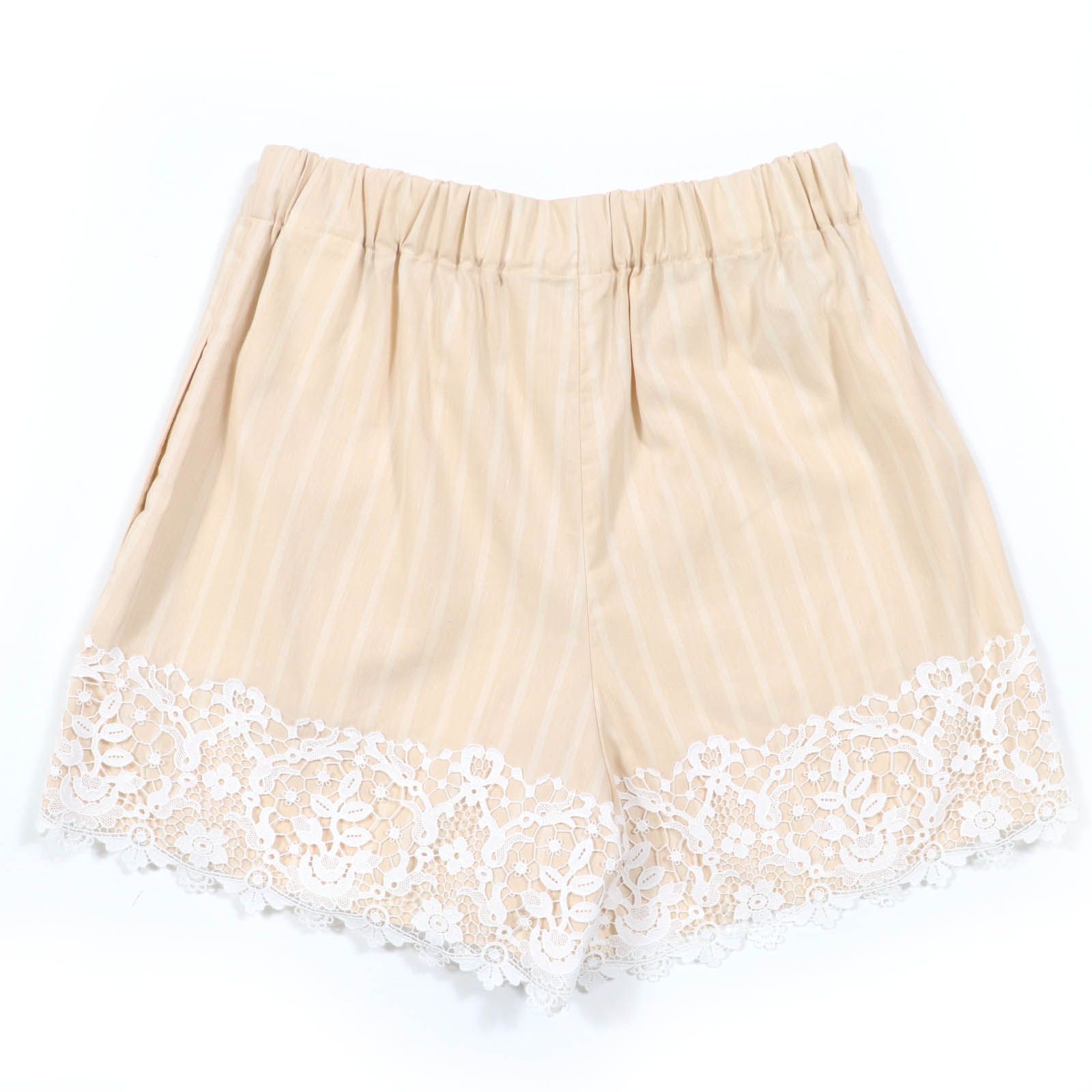 Christian Dior クリスチャンディオール 23SS 321P05B3157 コットン リネン bee刺繍 レースストライプデザイン ショートパンツ ベージュ 38 イタリア製 レディース