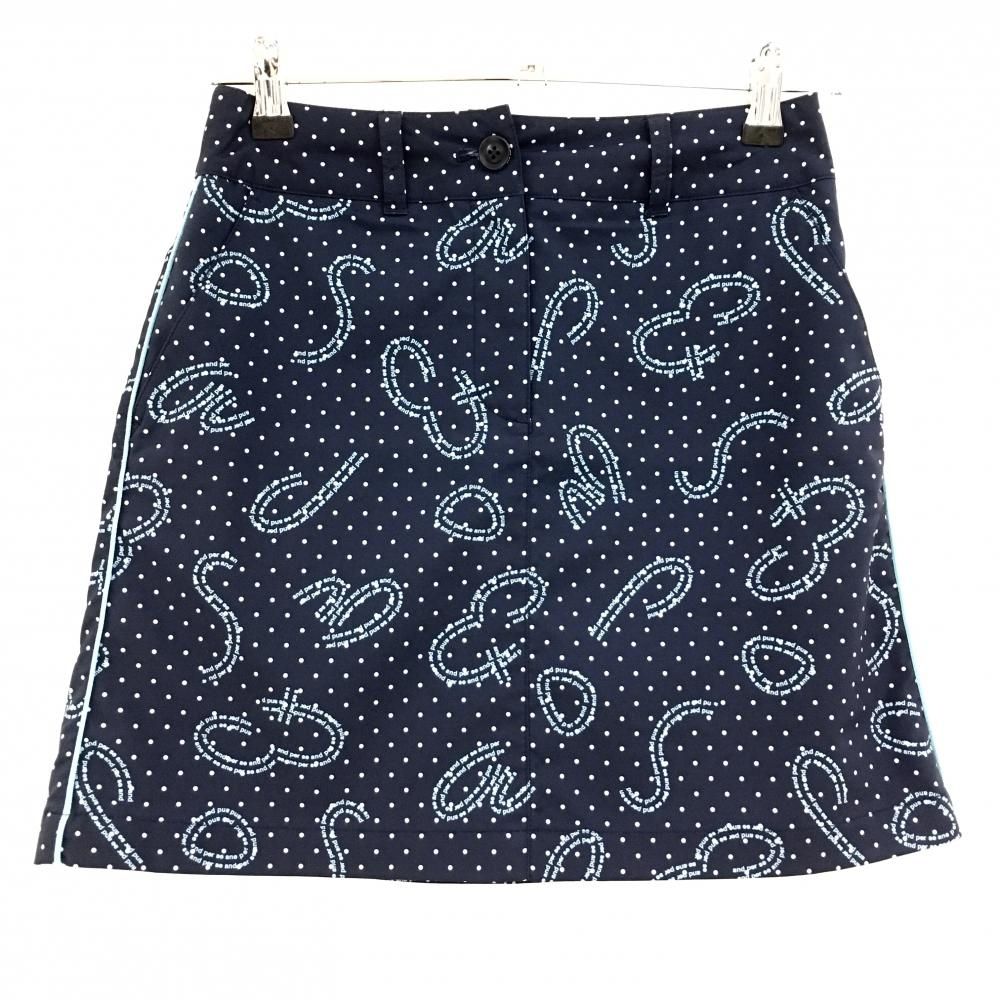 美品】アンパスィ スカート ネイビー×白×ライトブルー ドット×英字総柄