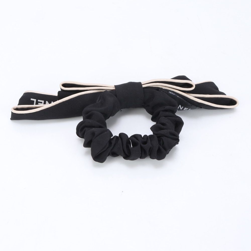シャネル ヘアゴム リボン モチーフ シルク 100% シュシュ ヘア ブラック 黒 レディース MKM BL21-9