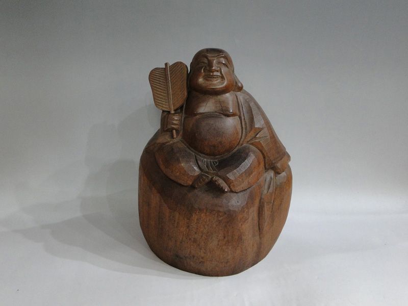 2025 _特！！ 木彫 布袋様座像 弥勒菩薩 飛騨高山彫刻 30cm 08/2_5