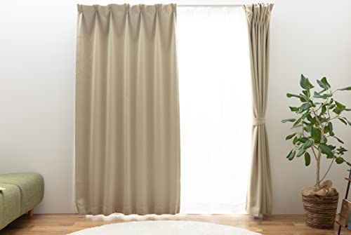 ベージュ_幅150cm×丈220cm ユニベール すぐに使えるセットカーテン(レース付き) 1級遮光 UV70%以上 ミラー 省エネ 幅150cm×丈220cm 2枚組 洗える ベージュ ブリンク