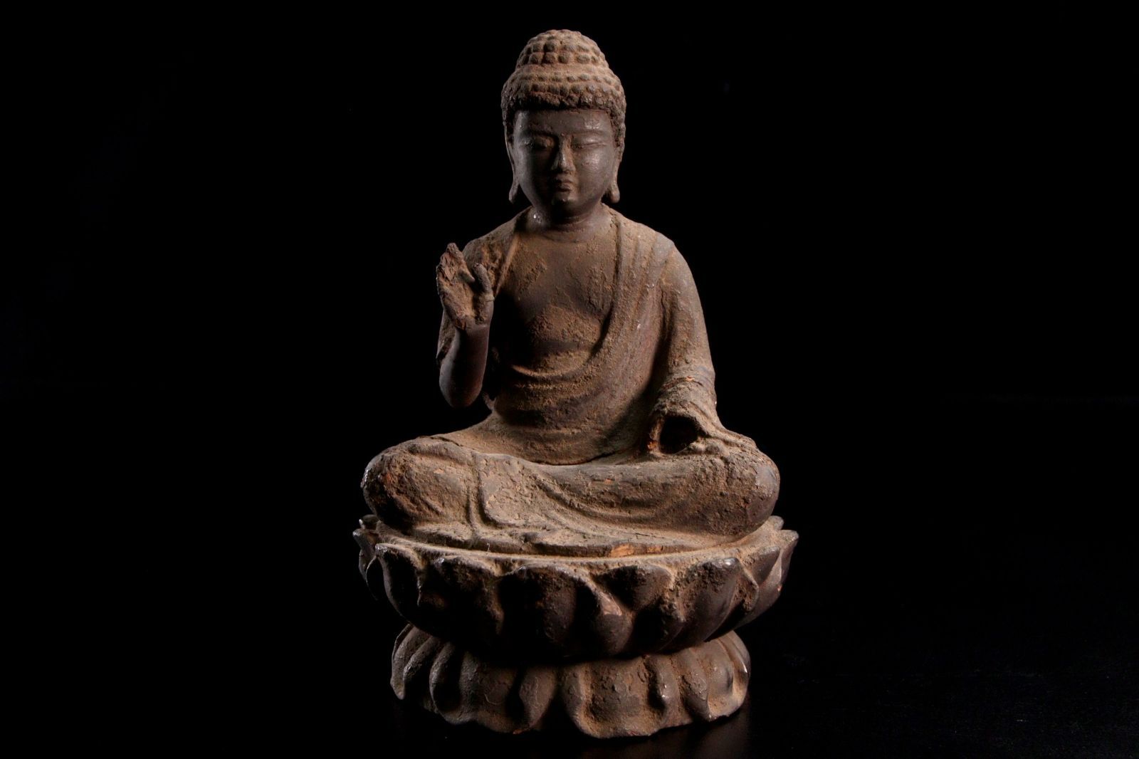 時代 厨子入 木彫 釈迦如来坐像 21.5cm 仏像唐物骨董 仏教美術