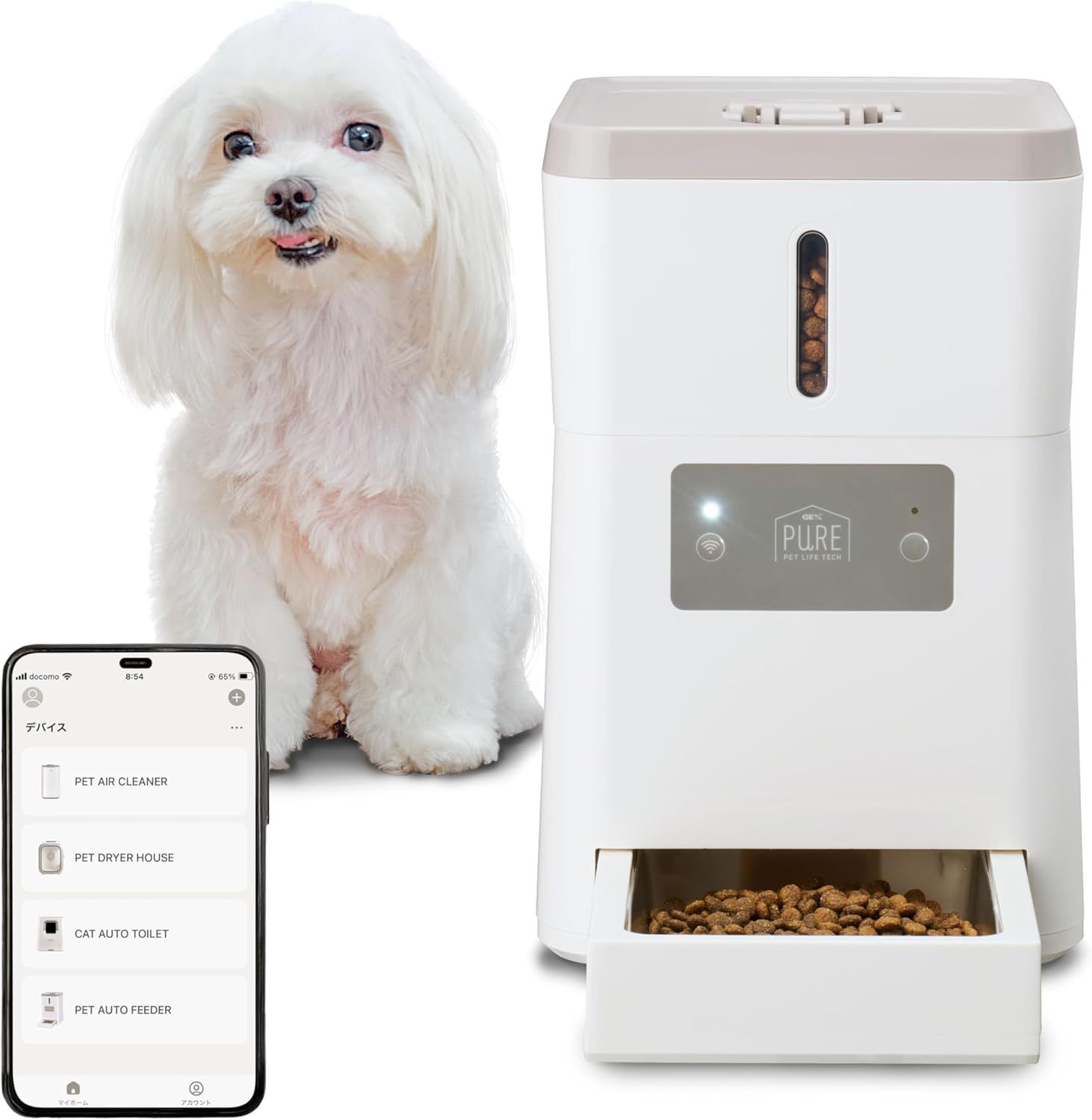 ジェックス PURE PET AUTO FEEDER 犬猫用自動給餌器 スマホで管理 1日最大10回5g単位の細かな設定 2電源で安心 清潔フードタンク丸洗い PPAF01-WH Wifi