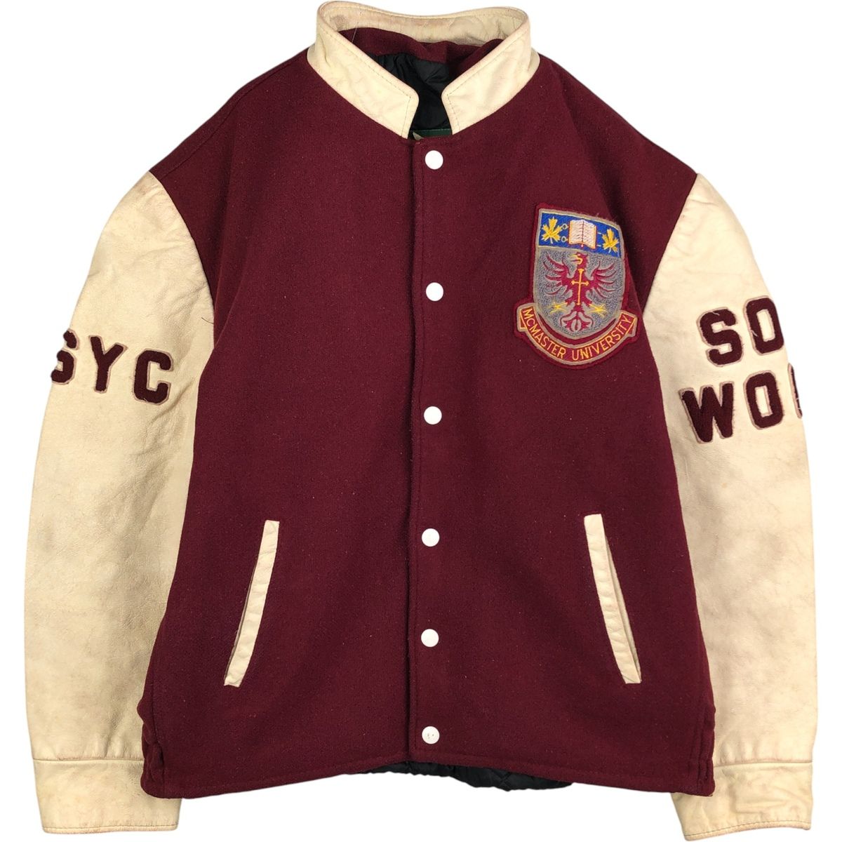 古着 EXPORT LEATHER GARMENTS LTD 袖革ウールボタンスタジャン バーシティジャケット カナダ製 メンズL相当 ヴィンテージ evb032229