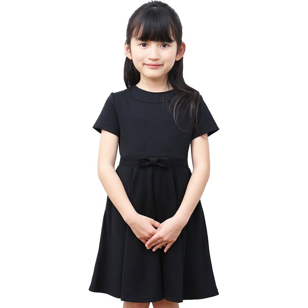 120_半袖ブラック [ショパン] 喪服 女の子 法事 冠婚葬祭 ブラック フォーマル キッズ ジュニア フレア ワンピース 8836-2307 8836-2507 8996-2307 8996-2507 120cm 半袖ブラック