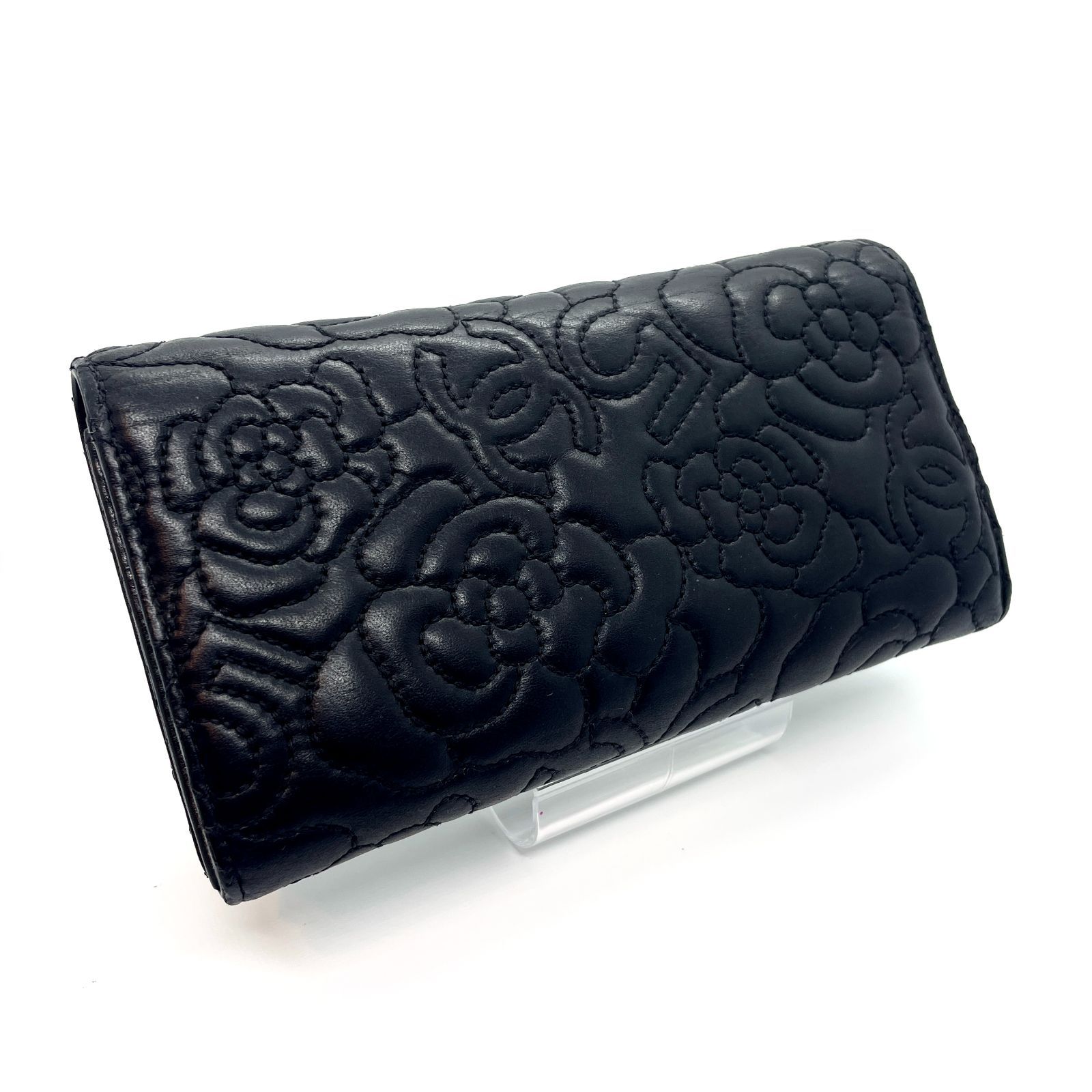 美品 CHANEL シャネル カメリア ラムスキン NO.5長財布 ブラック CHANEL シャネルカメリアラムスキン長財布フラップ