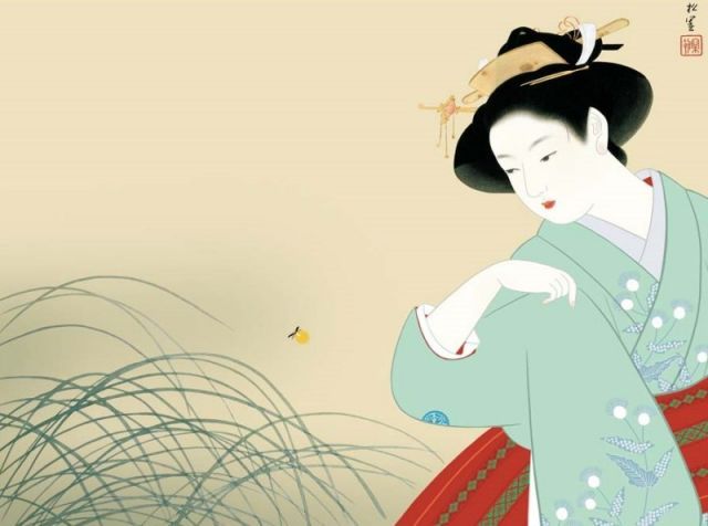 美術品・アンティーク・コレクション 種類1：f4 額絵 上村松園 新螢 f8