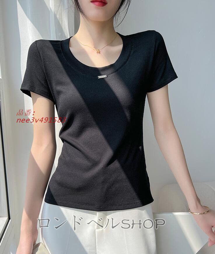 ラウンドネック カットソー クロップトップス Tシャツ レディース 半袖 おしゃれ 半袖Tシャツ 柔らかい 上品 カジュアル 丸首 ストレッチ 大きいサイズ nee3v491583