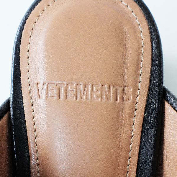 VETEMENTS ヴェトモン レザー ヒールサンダル 35/ブラック 黒 つっかけ スクエアトゥ【2400013175258】