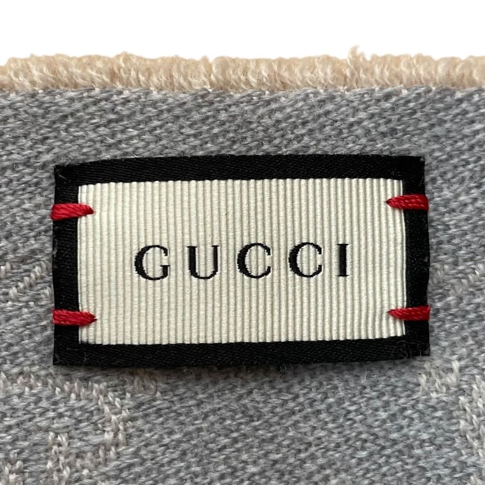 良品 GUCCI グッチ GG柄 ニットマフラー ストール グレー