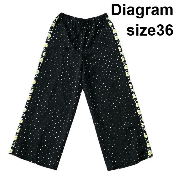 ◆ ダイアグラム Diagram グレースコンチネンタル イージーパンツ ワイドシルエット 花柄 ドット柄 黒 36 S 7号 レディース S5V513