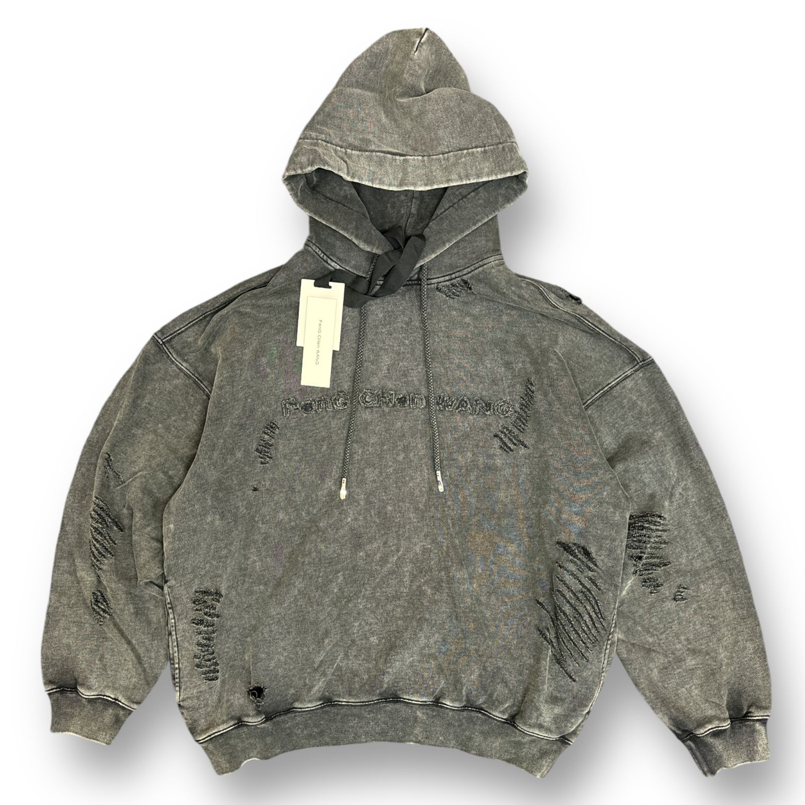 【関税込み】Feng Chen Wang グレー Sandwashed Ripped フーディ 定価61600円 新品 Feng Chen Wang Grey Ripped Jersy Hoodie