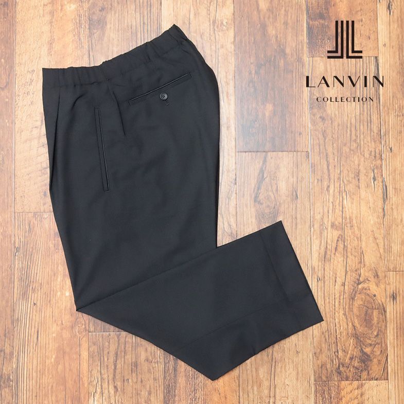 春夏/LANVIN COLLECTION/52サイズ/日本製イージー パンツ ウール混ストレッチ 無地 サルエル調 ワンタック 新品/黒/ブラック/ib197/