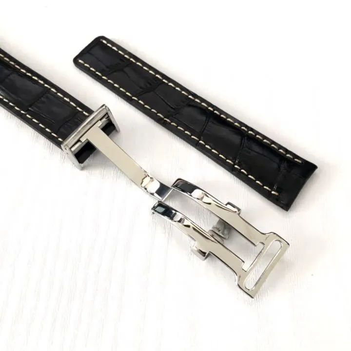 22mm 腕時計 レザー 革ベルト ブラック×ベージュ Dバックル 【対応