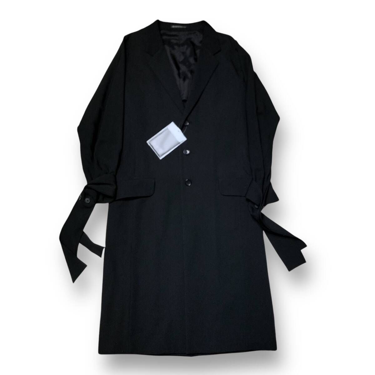 ジャケット・アウター 24ss GABARDINE N-TIED SLEEVE CUFF LJ DAMAGED GABARDINE SLV GUSSET UNBALANCE LONG JACKET(XS Black