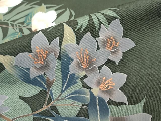 平和屋本店□極上 皇室デザイナー 中村乃武夫 訪問着 草花文 金彩 海松