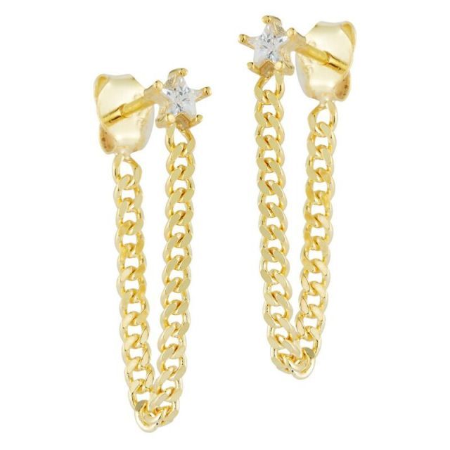 【送料無料】 Sunkissed Sterling レディース ピアス・イヤリング アクセサリー Sunkissed Sterling Cubic Zirconia Curb Chain Drop Earrings Gold Tone