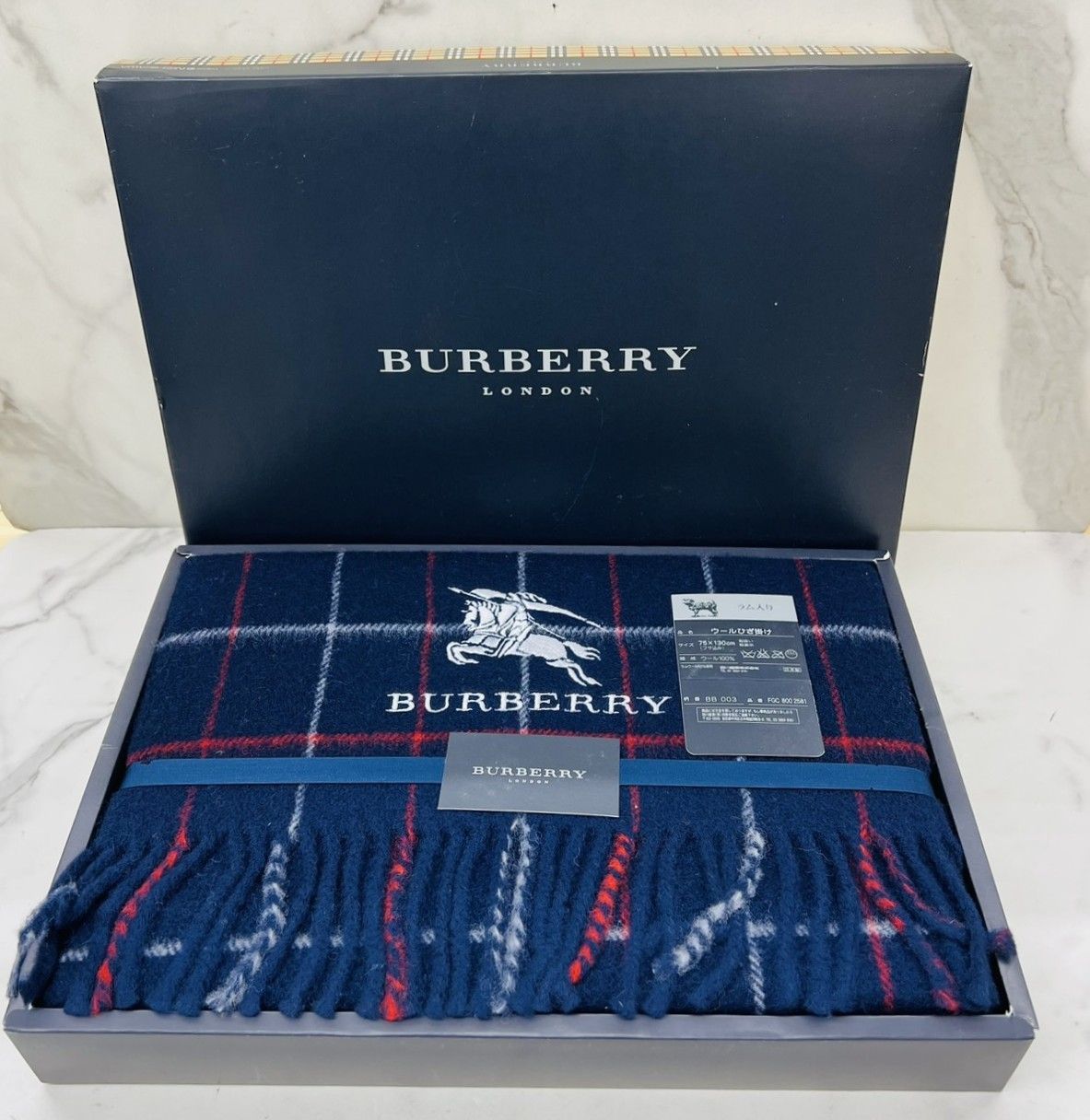 BURBERRY バーバリー ウール ひざ掛け ネイビー ノバチェック 75×130
