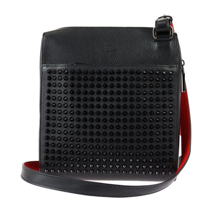 CHRISTIAN LOUBOUTIN クリスチャン ルブタン ショルダーバッグ ベンチレポーター ミディアム 3195034 ブラック カーフレザー メンズ スパイクスタッズ 美品【本物保証】 Christian Louboutin クリスチャンルブタン ベンチレポーター