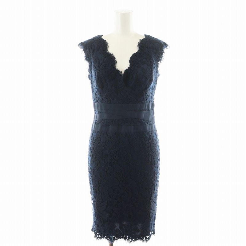 タダシショージ TADASHI SHOJI ドレス ワンピース ノースリーブ ひざ丈 タイト レース 0P 紺 ネイビー 3K896MXP |AN21