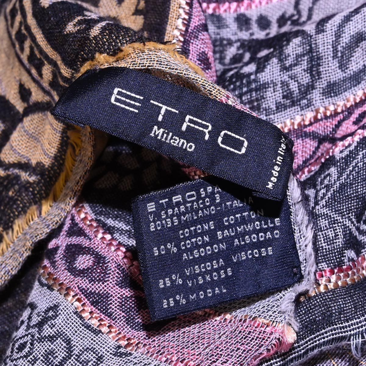 本物 超美品 エトロ 紳士用 ブラックグラデーション ペイズリー ロング  