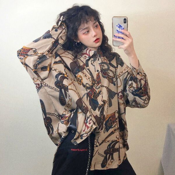 柄シャツ シャツ レディース 長袖 おしゃれ オーバーサイズ