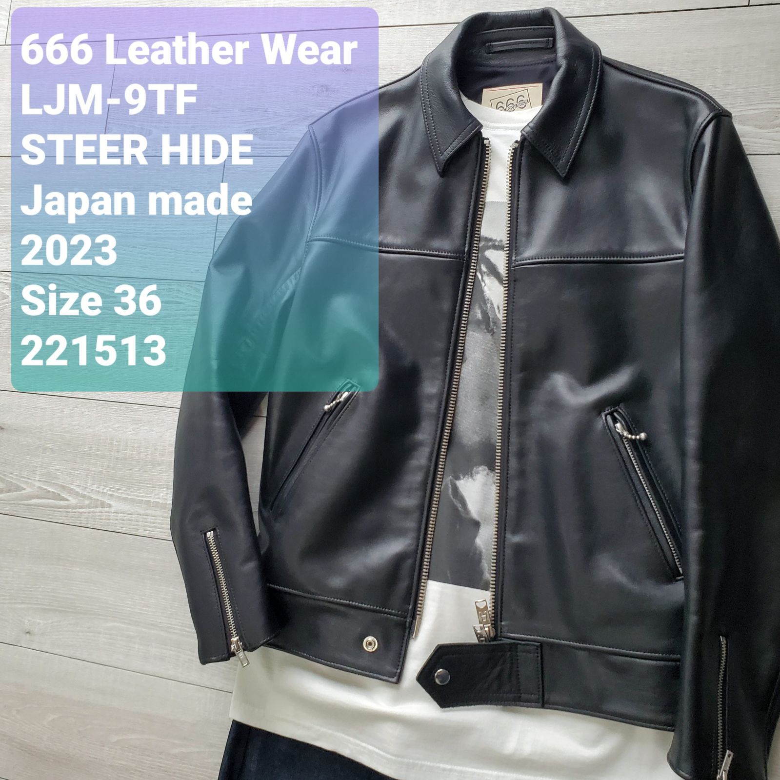 666 LEATHER WEAR□極美品 2023年 日本製 現行モデル LJM-9TF 牛革 クロム鞣し 手入れ不要の革 タイトフィット  センタージップ ライダースジャケット 36 黒×黒 本革 レザー シングル 定価114400 - メルカリ