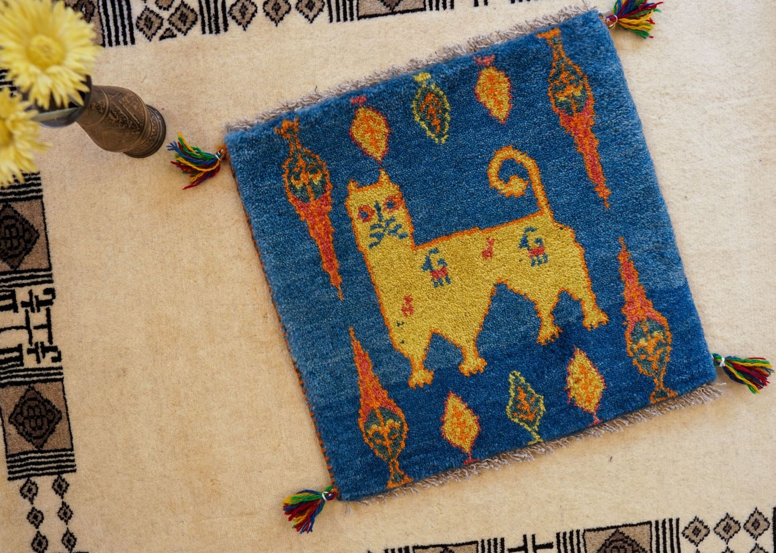 130×80cm ペルシャ絨毯 手織り ギャッベ アマレ族 ギャベ 130×80cm