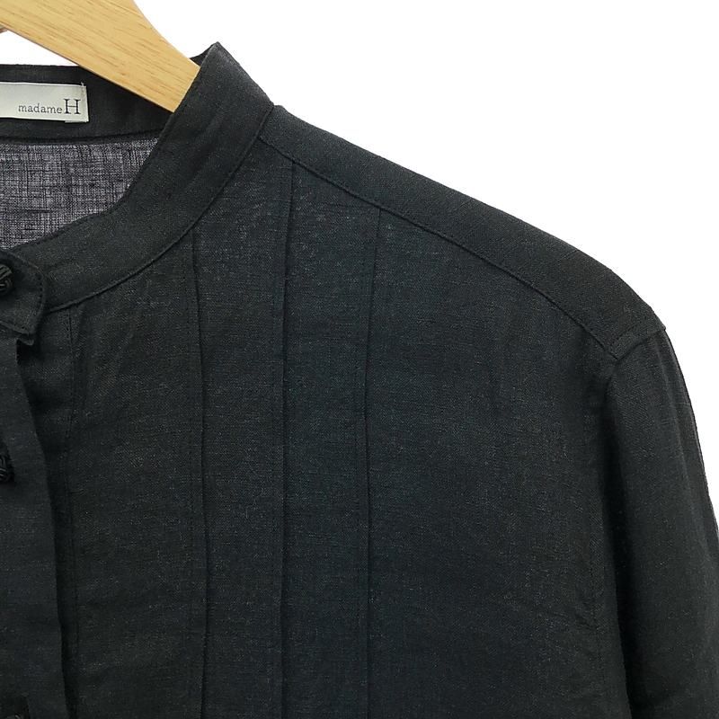【美品】  madameH CLOSET / マダムエイチクローゼット | リネン バンドカラー チャイナ シャツ ブラウス | 38 | チャコールブラック | レディース 美品】 madameH CLOSET / マダムエイチクローゼット | リネン バンド