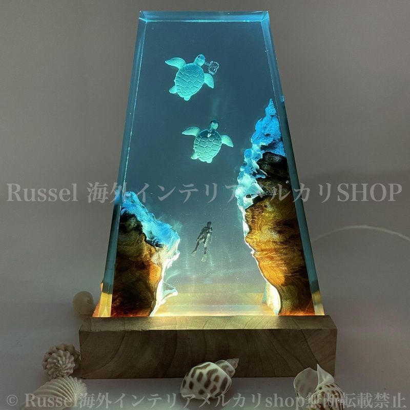 ナイトライト レジンアート 亀 ダイバー 海洋生物 おしゃれ かわいい USB 給電 コンパクト ベッドライト 間接照明 卓上ライト ギフト 4-7