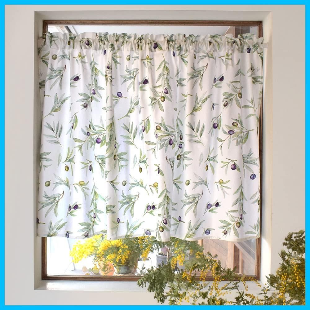 在庫 カフェカーテン 綿 Decor 72 cm×142 cm タイプ オリーブツリー スタイルデコール STYLE