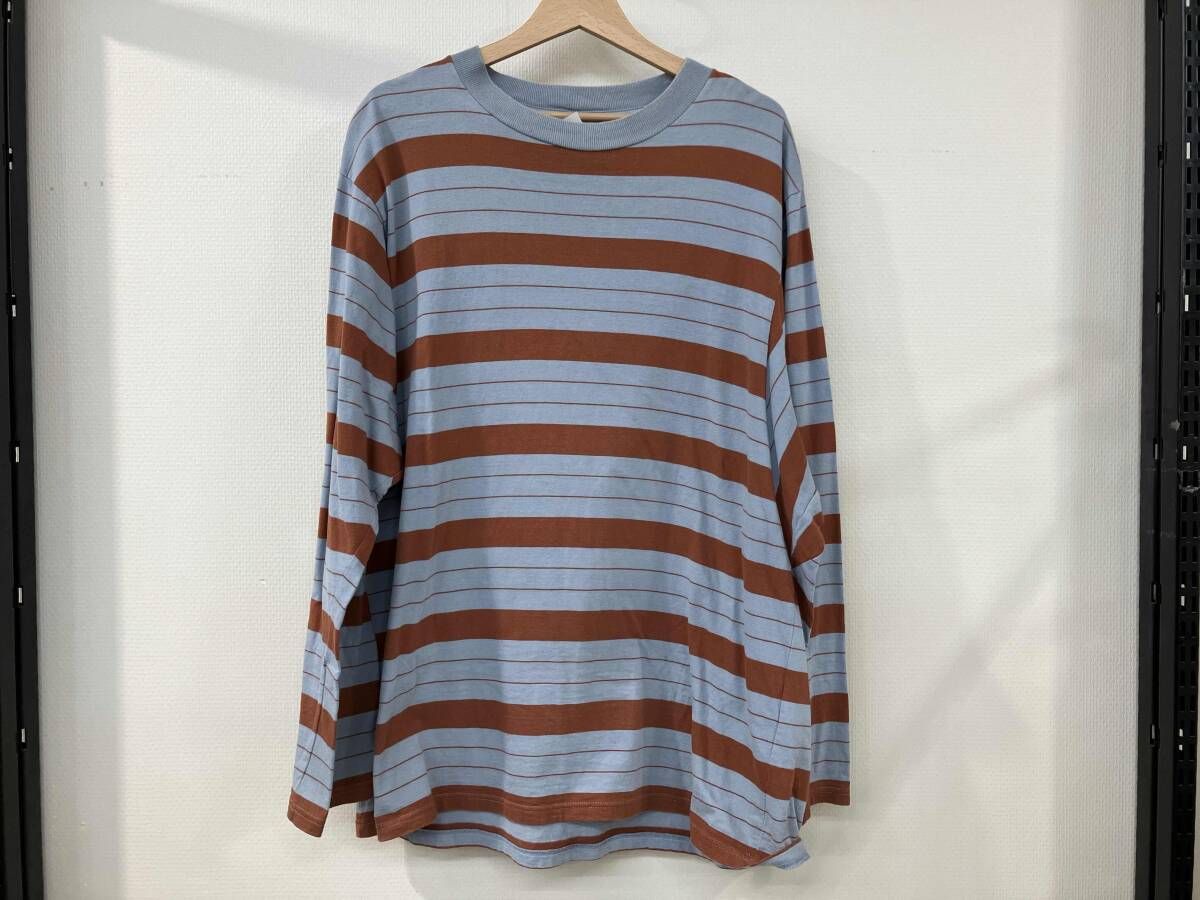 UN 長袖Tシャツ アンユーズド US1513 Long sleeve border ボーダー 水色系 コットン 汚れ有り 日本製
