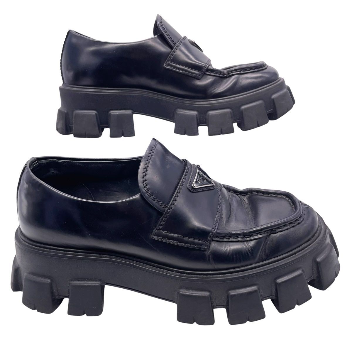 中古】 PRADA プラダ ローファー モノリス ブラッシュドレザー 