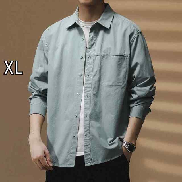 [XL]メンズ ファッション 服  オシャレ シンプル 大人 かっこいい 大きいサイズ ストリート 紳士服  ハイエンド 綿 長袖 シャツ ゆったり 快適 春秋 カジュアル 無地 ベーシック シャツ ジャケ