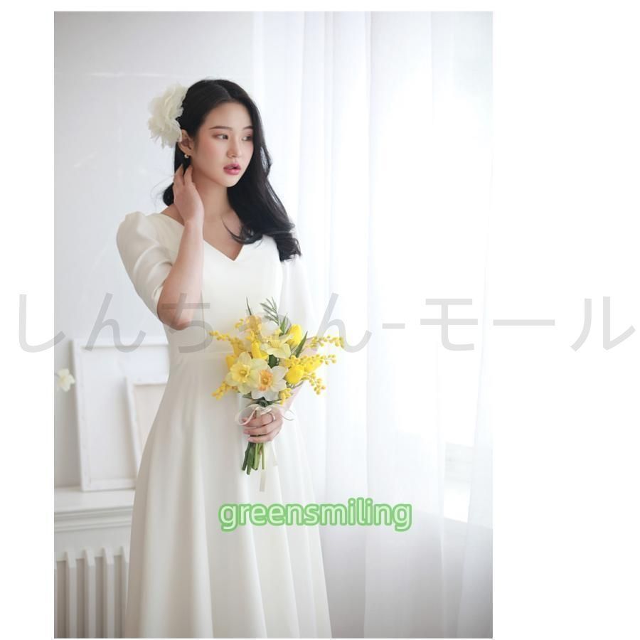 ウェディングドレス ロングドレス 二次会 半袖 Vネック サテン 結婚式 前撮り ワンピース シンプル 編み上げ 白 ブライダル 花嫁 ウエディングドレス ウェディングドレス ロングドレス 二次会 半袖 Vネック サテン 結婚式