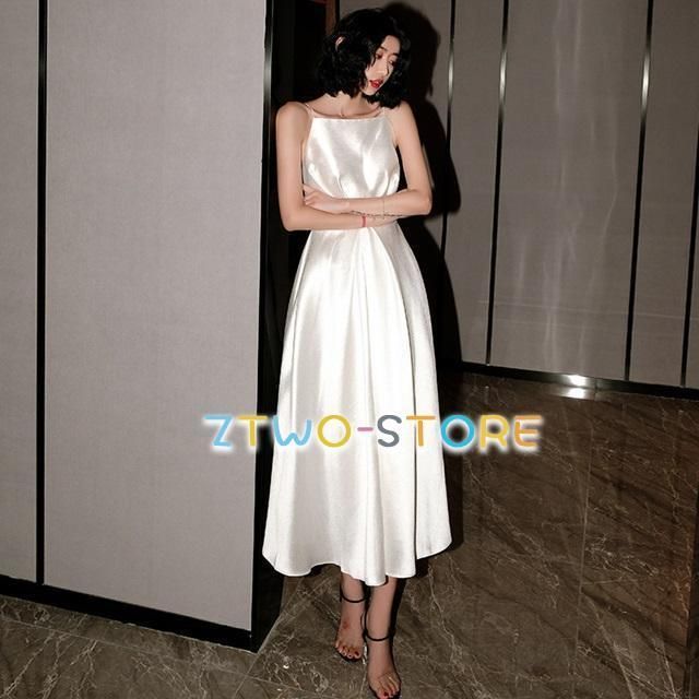 ウェディングドレス 白 ウェディングドレス 大きいサイズ 3L 4L ウェディングドレス ミモレ丈 キャミソール ノースリーブ シンプル ウエデ