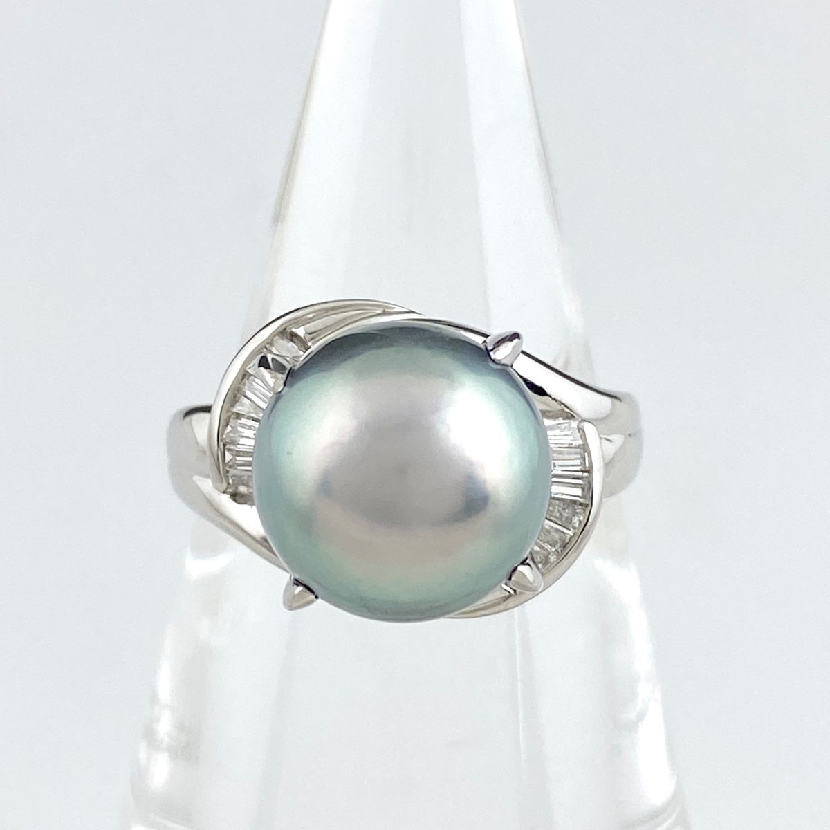 パール デザインリング プラチナ 指輪 メレダイヤ 真珠 リング 15号 