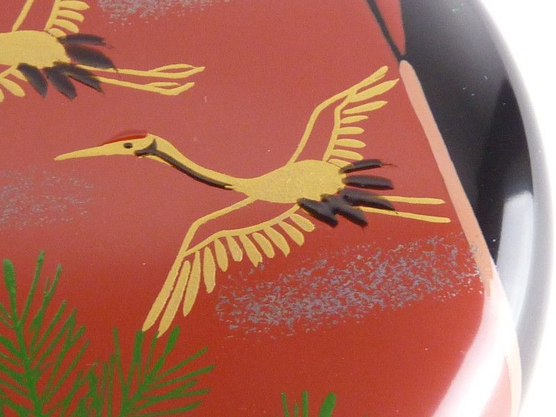 清宮】中村湖彩「誰袖蒔絵 中棗」共箱 幅 約6.5cm 高さ 約7cm 木製 鶴