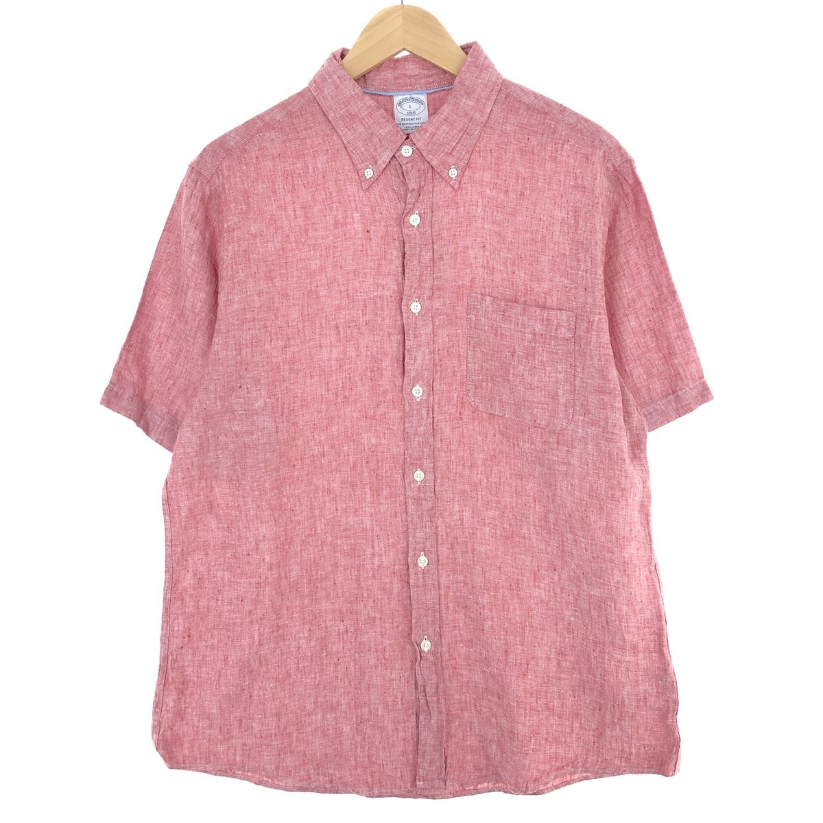 古着 ブルックスブラザーズ Brooks Brothers 1818 REGENT FIT 半袖 リネン ボタンダウンシャツ メンズL /eaa446580 【中古】/eaa446580