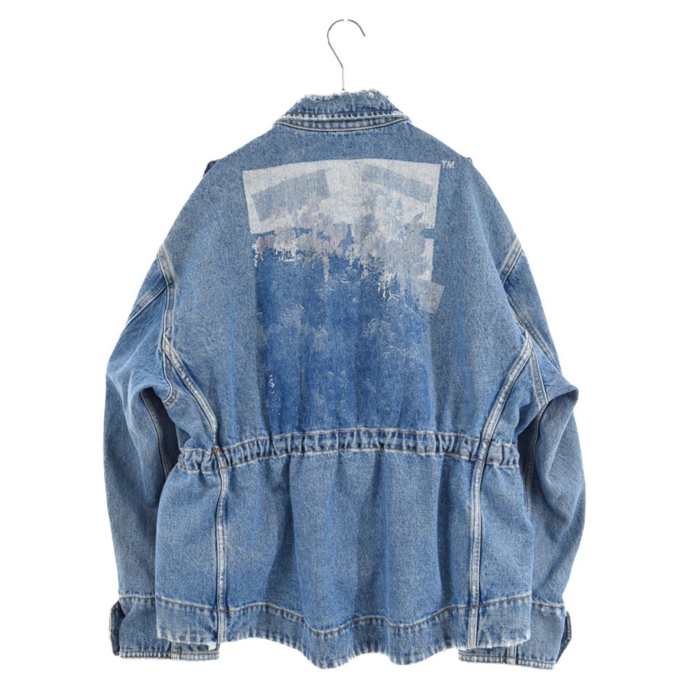 Off White ヴィンテージ加工 デニムジャケット マルチプリント Off White ヴィンテージ加工 デニムジャケット マルチプリント