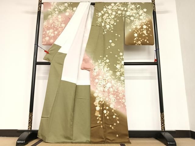 平和屋着物●訪問着　作家物　絞り　枝垂れ桜　暈し染め　金彩　正絹　逸品　AAAU8153zg 平和屋着物○訪問着 作家物 絞り 枝垂れ桜 暈し染め 金彩 正絹 逸品
