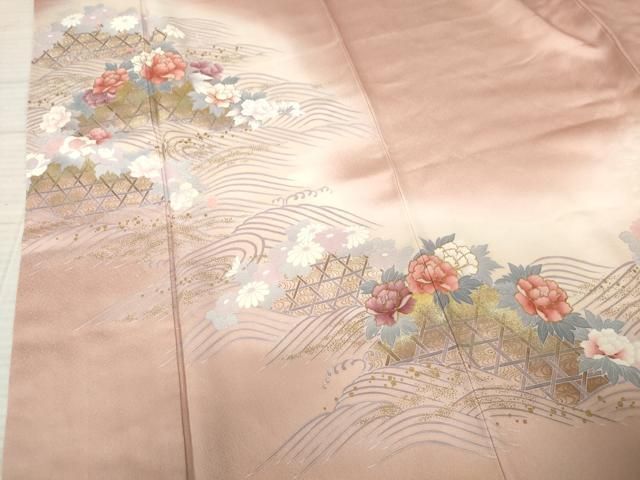 平和屋着物○訪問着 立波花文 暈し染め 金彩 正絹 逸品 未