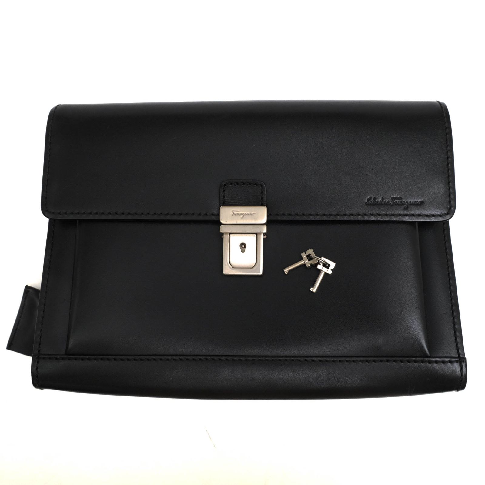 ブラック クラッチバッグ フラップ式 黒 レザー クラッチバッグ