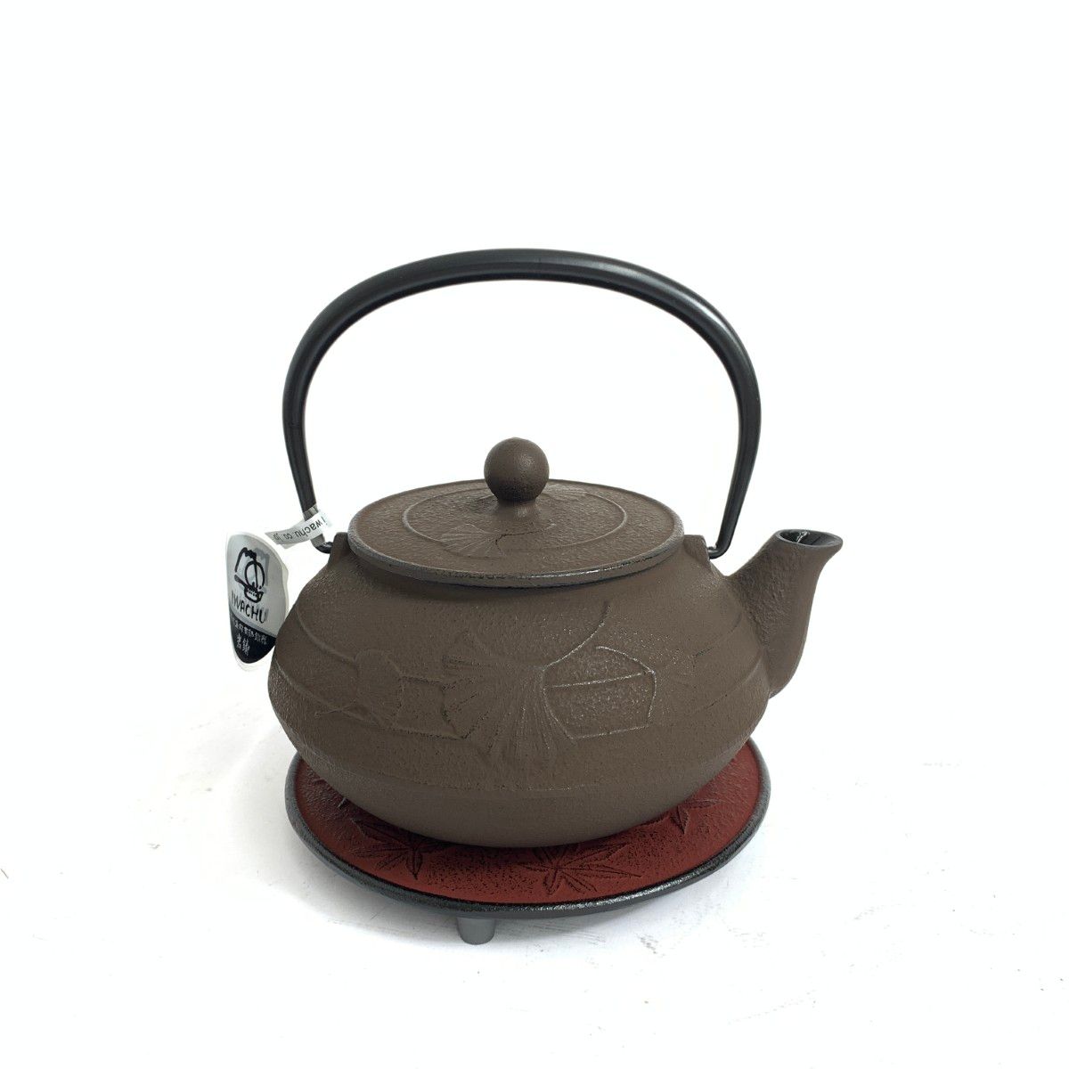 岩鋳 南部鉄器 急須5型銀杏こげ茶 0.65L 釜敷カエデ えび茶 セット ブラウン 240001162116