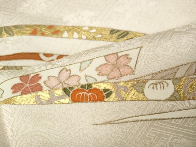 平和屋着物●銀座きしや　訪問着　駒刺繍　熨斗草花文　金彩　正絹　逸品　未使用　CAAZ2426ut 平和屋着物○銀座きしや 訪問着 駒刺繍 熨斗草花文 金彩