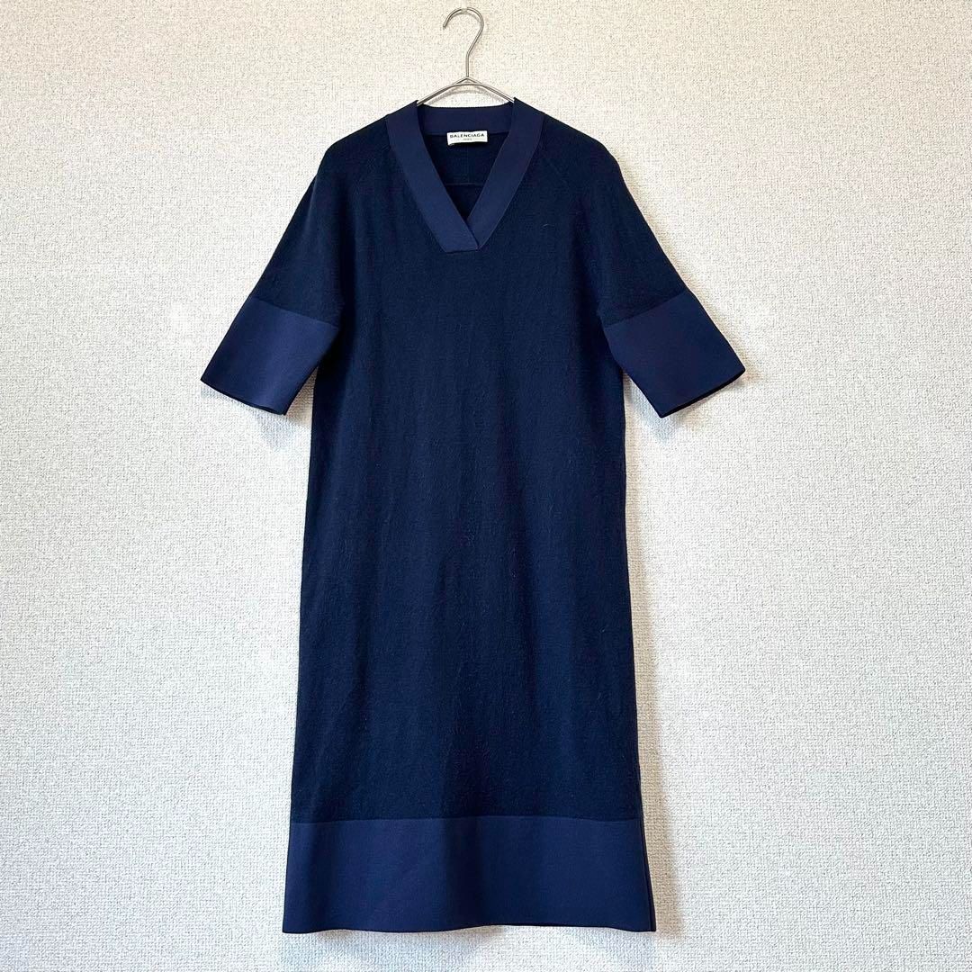 正規品】極美品 BALENCIAGA カシミヤ100% ニットワンピース ネイビー 