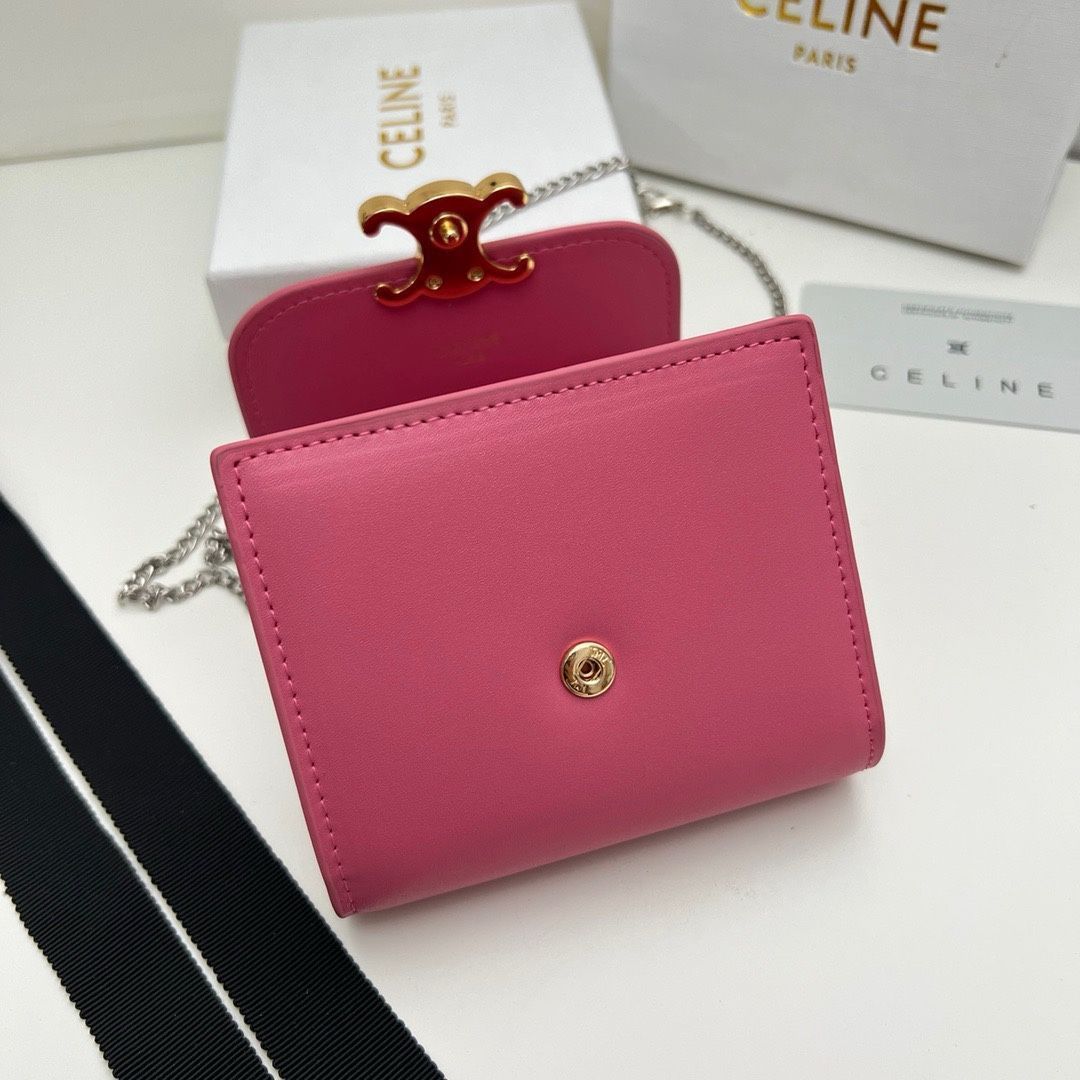CELINE チェーンウォレット 赤 ボルドー CELINE - CELINE セリーヌ チェーンウォレット ショルダーバック