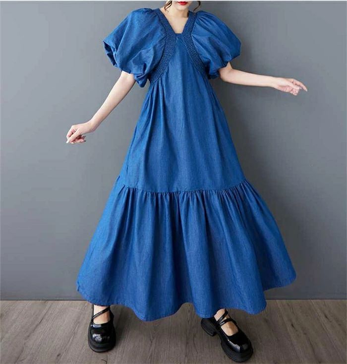 ★minagram★ 半袖フレアパフデニムワンピース MINAGRAM ALL ITEM]ファッション通販-DHOLIC